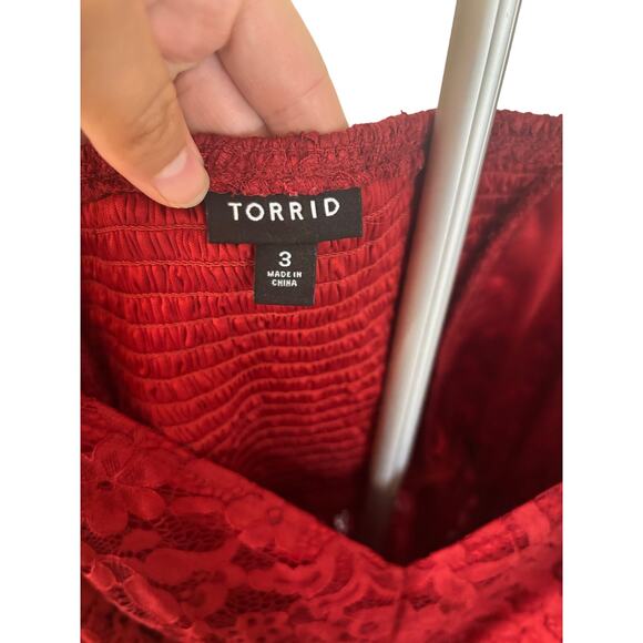 Torrid Red Lace Peplum Blouse Size 3X Romantic Flutter Sleeve Top Plus Size - Picture 2 of 8